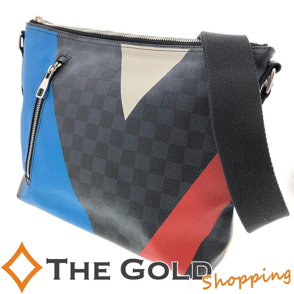 Louis Vuitton Mick Damier Americas Crossbody Bag Canvas Leather Cobalt Blue Red